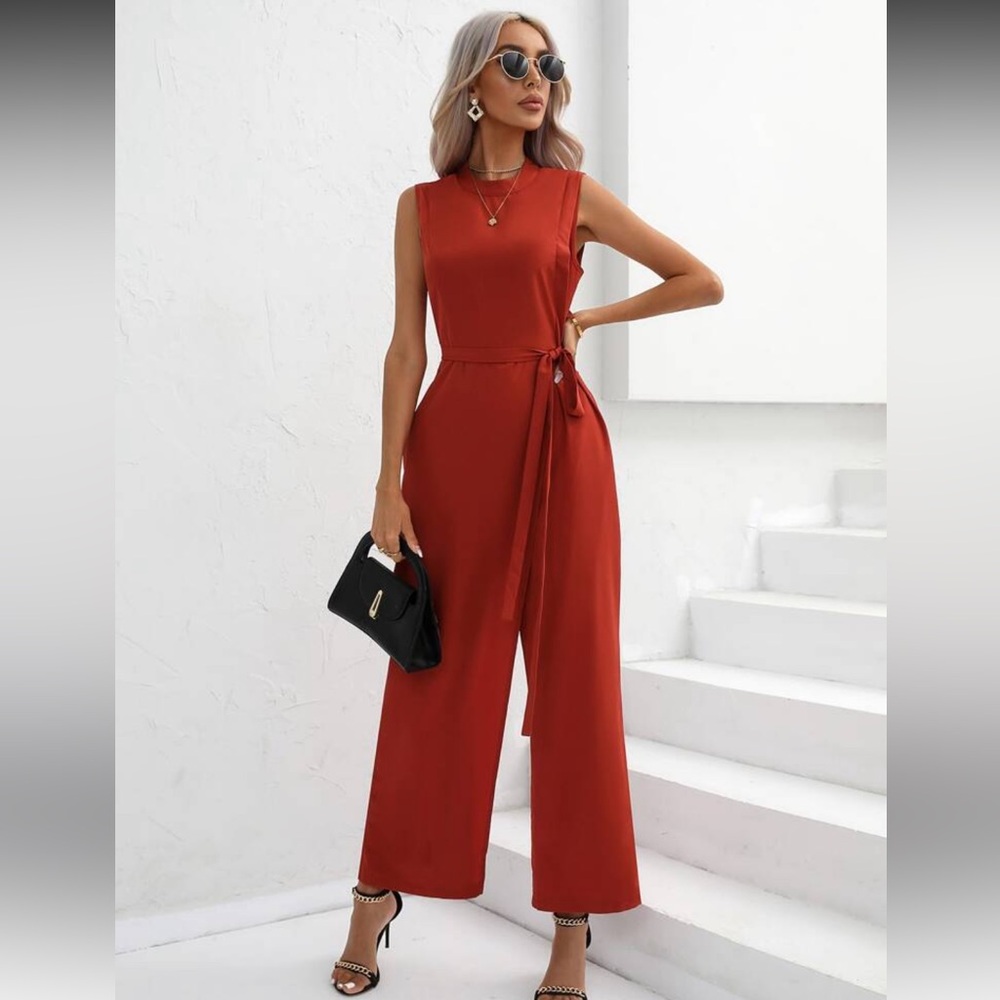 🔴Elegant Red/orange Sleeveless Jumpsuit